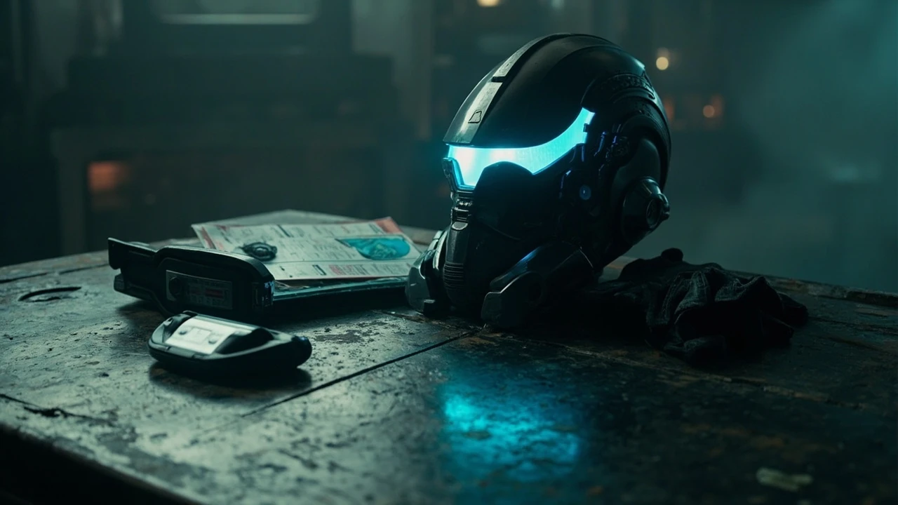 Metroid Prime 4 walkthrough hero image of a powered helmet on a console