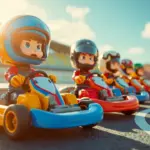 Mario Kart characters lined up on a starting grid