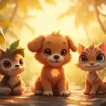 Three Pokemon Winds and Waves starters Browt, Pombon, and Gecqua lined up in a tropical setting